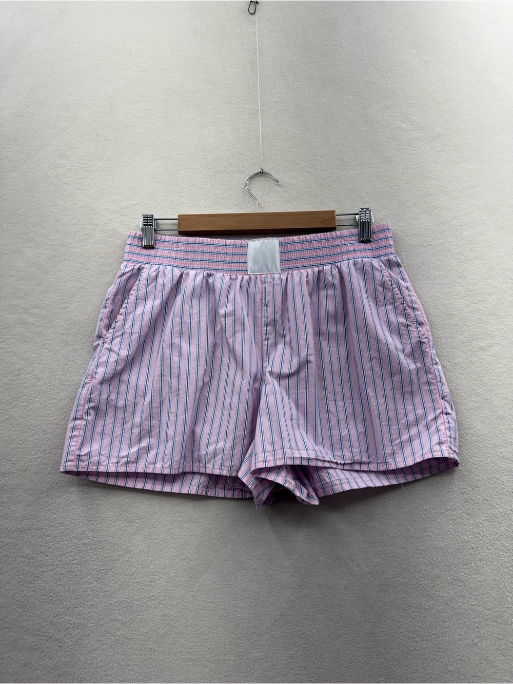 Pink Rose Women's Large Shorts Pink Striped Elastic Waist